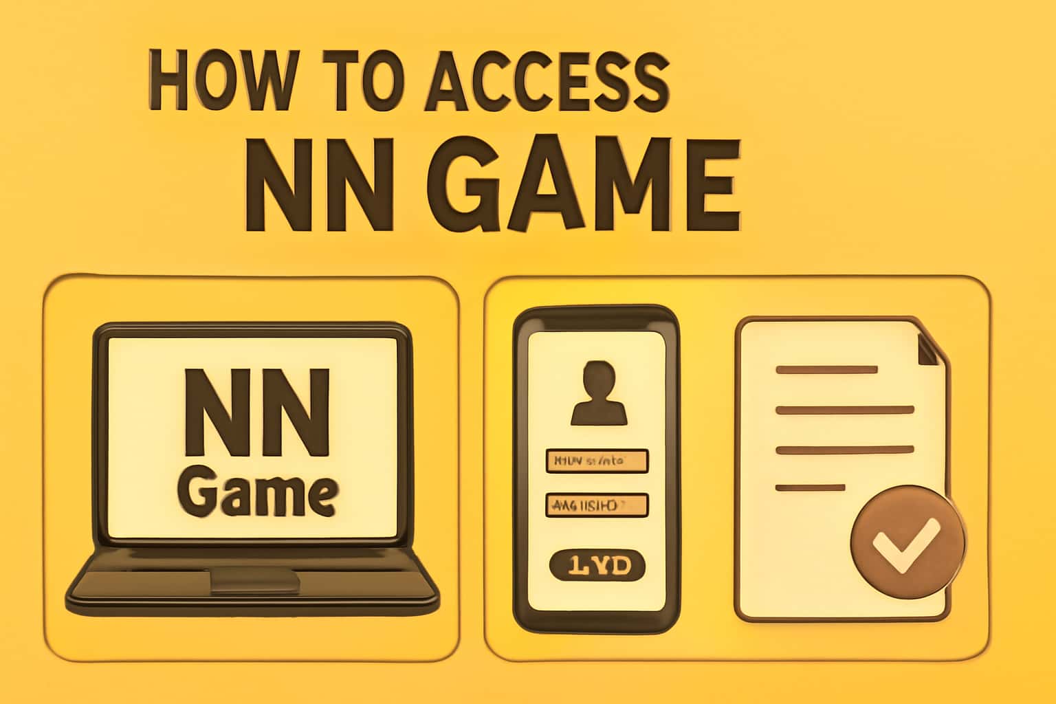 An informational scene illustrating the access process for NN Game with a high-tech design.
