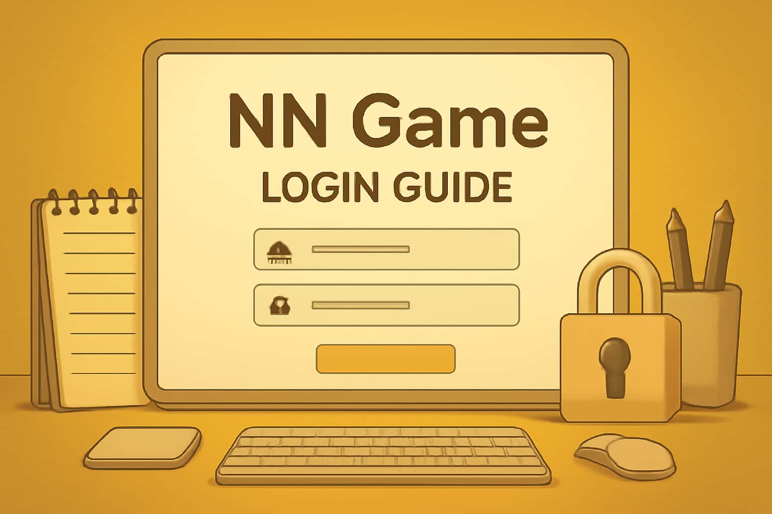 A graphical representation of the NN Game Login Guide with clean typography and #c99914 accents.