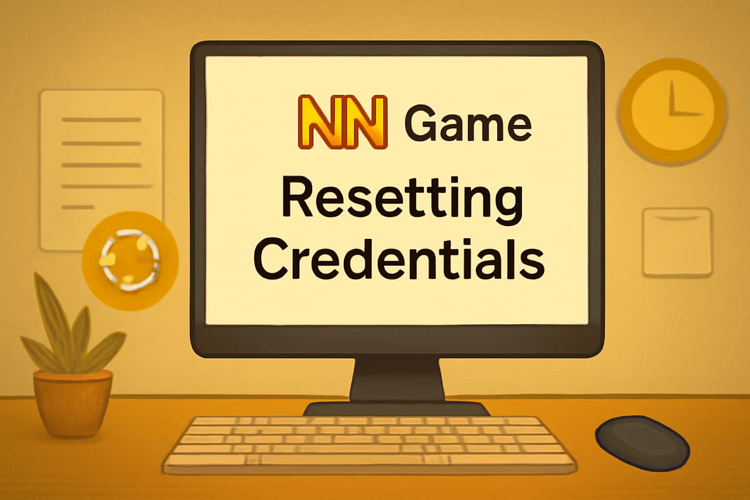 An informative illustration depicting the concept of resetting NN Game credentials with a focus on security.